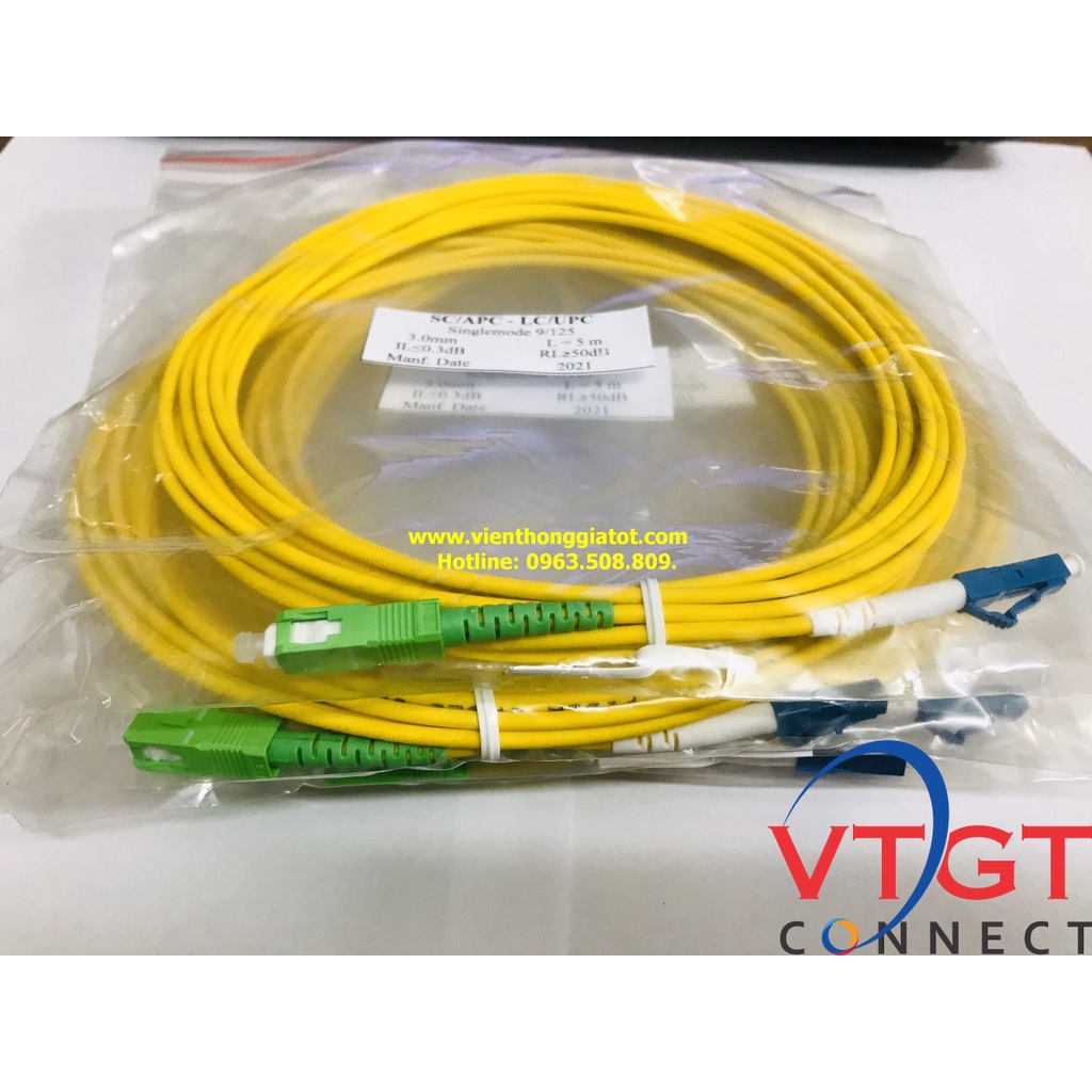 Dây nhảy quang Singlemode chuẩn SC/APC - LC/UPC 3m Simplex