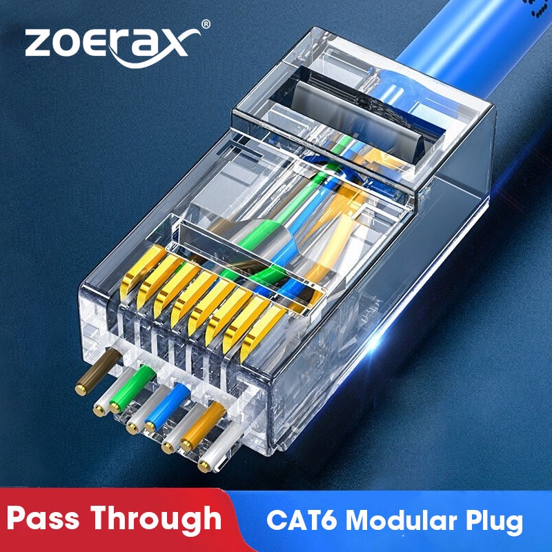 Cat6a Cat6 CAT5e Đi qua Đầu nối mạng cắm mô-đun RJ45 UTP 30μ Đầu mạ vàng cho cáp Ethernet