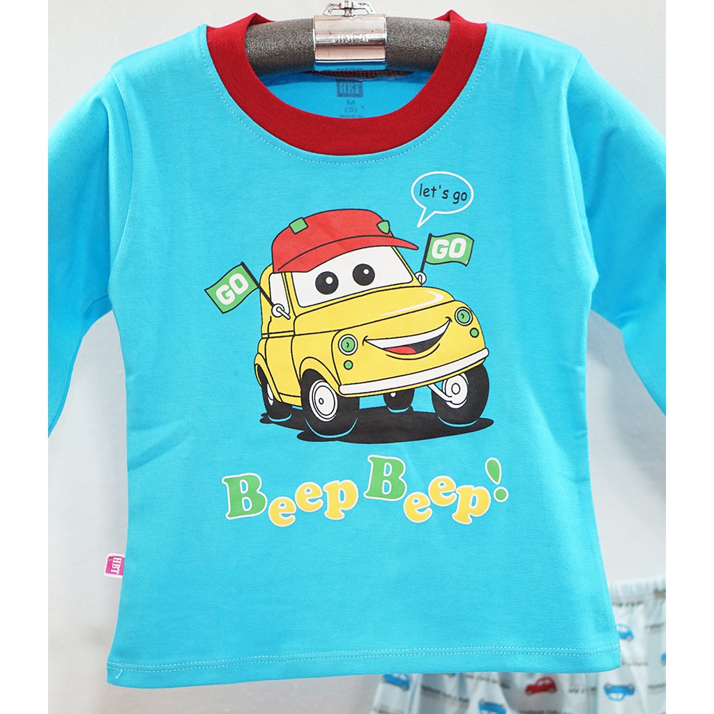 Bộ thun tay dài bé trai in xe hơi Beep Beep