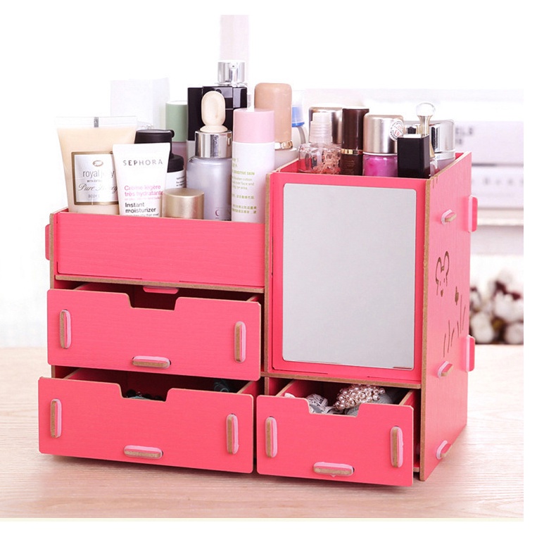 Kệ dựng mỹ phẩm, đồ cá nhân 3 ngăn có gương kích thước 26.5*14.5*19 cm