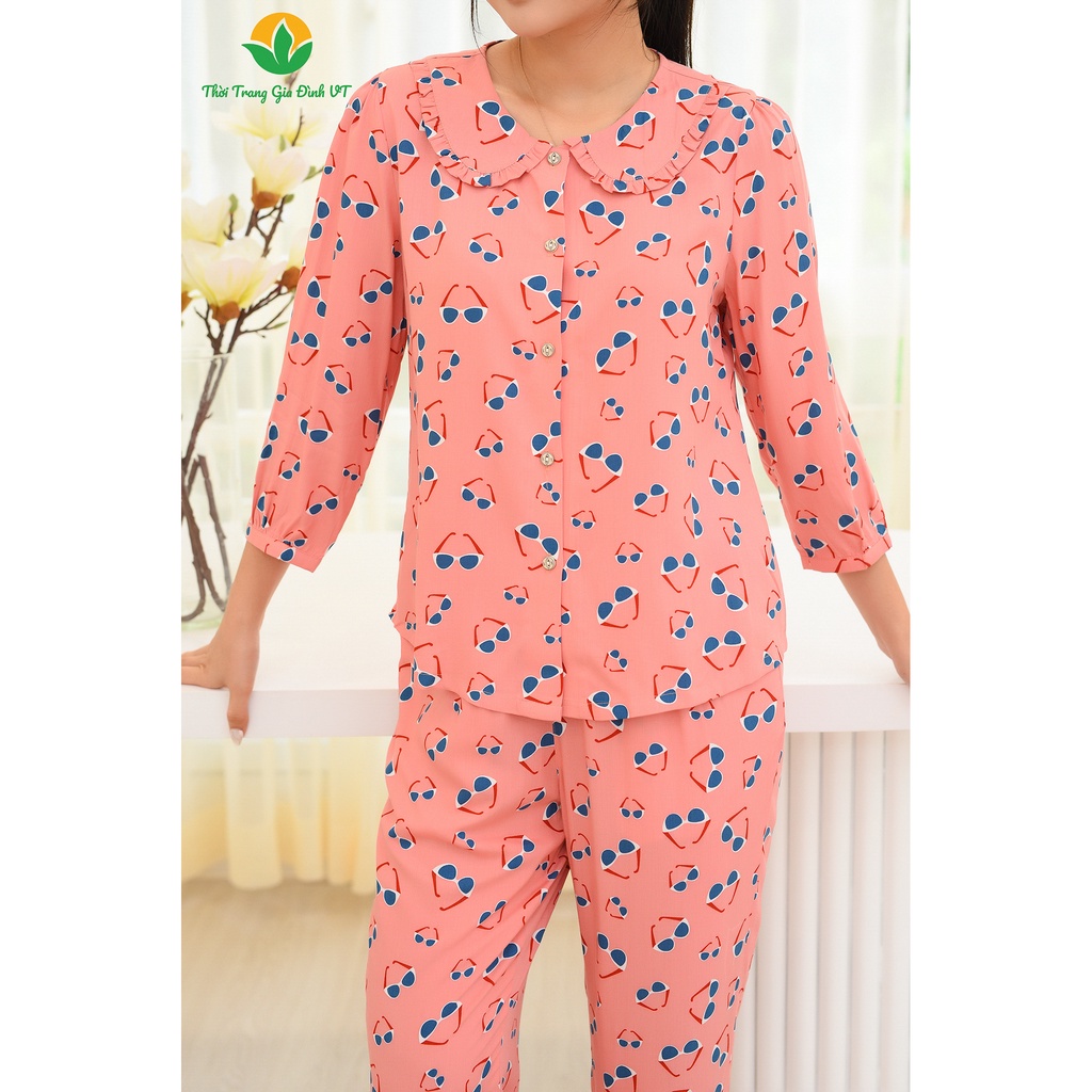 Bộ đồ mặc nhà thu đông cho nữ Việt Thắng, chất liệu lanh, quần dài, áo dài tay - B09.2201