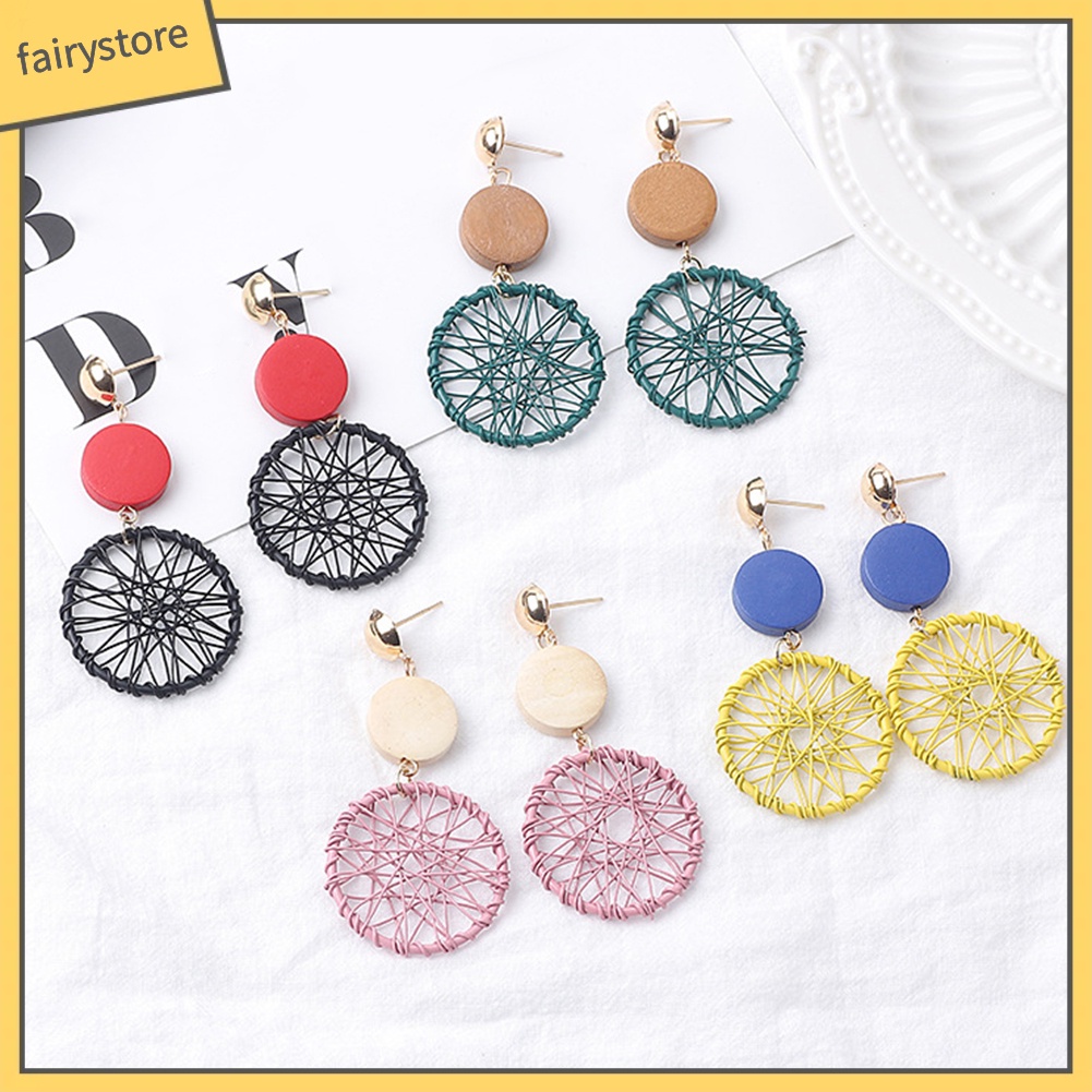 Khuyên Tai Gỗ Hình Vòng Bắt Giấc Mơ Phong Cách Vintage