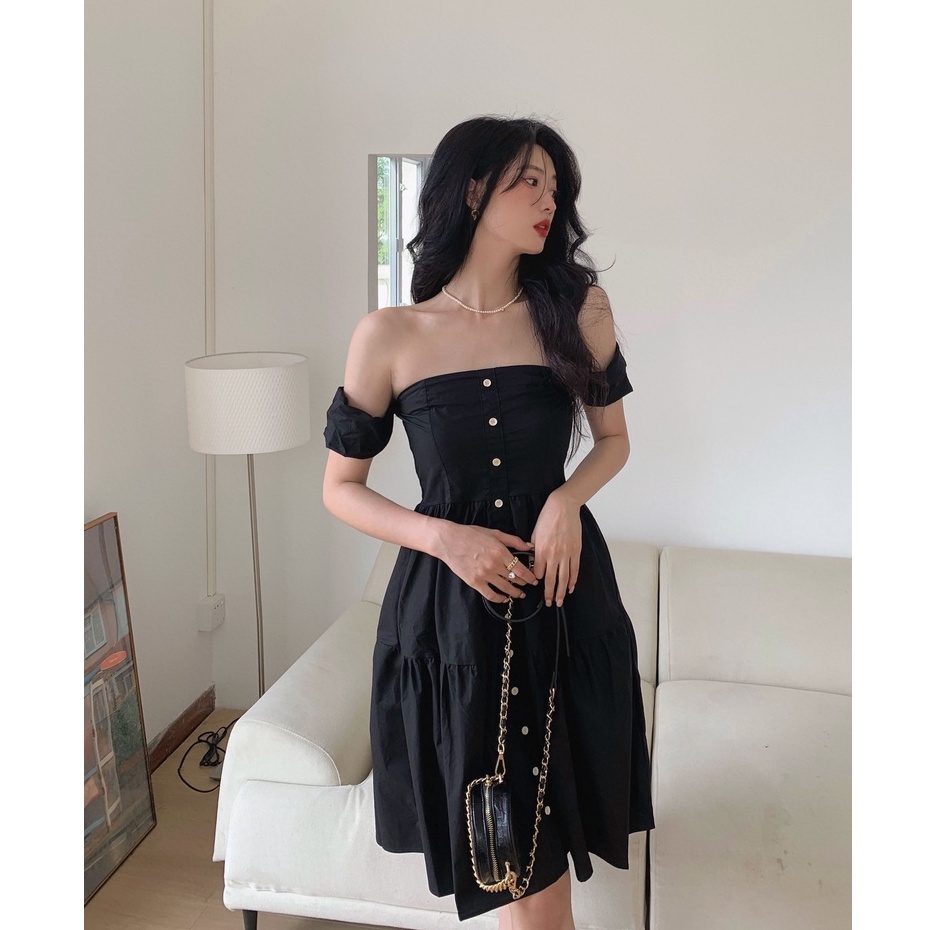 Đầm nữ dáng xòe midi trễ vai Emilyshop