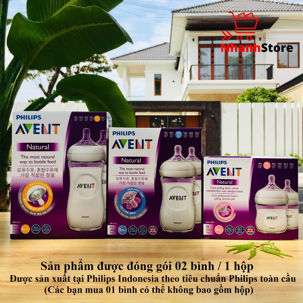 Bình sữa cổ rộng Avent Nautural 125-260-330ml