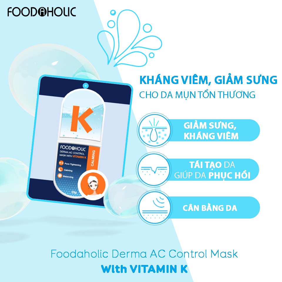 Mặt nạ tinh chất Vitamin K tái tạo da Foodaholic Derma AC Control Mask With Vitamin K 23g