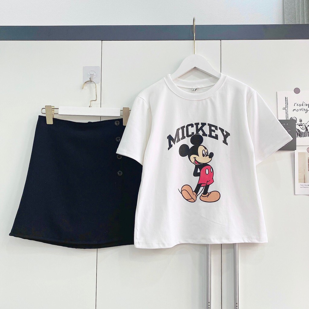 [BÁN SỈ] Set Bộ Trang Phục Áo Mickey Kèm Chân Váy Chữ A Cực Trẻ Trung_Năng động