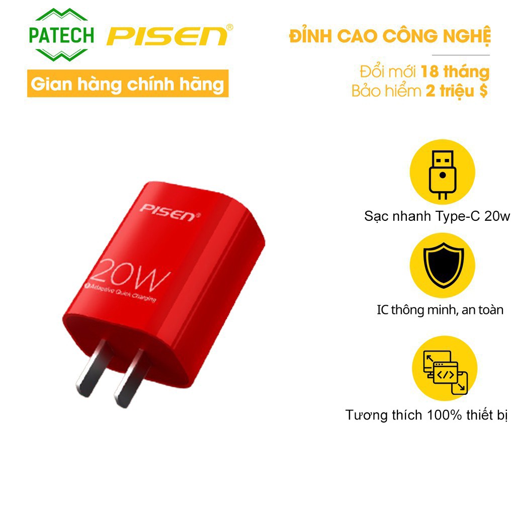 Sạc PISEN cao cấp quick PD 20W - TS-C135 - Hàng chính hãng