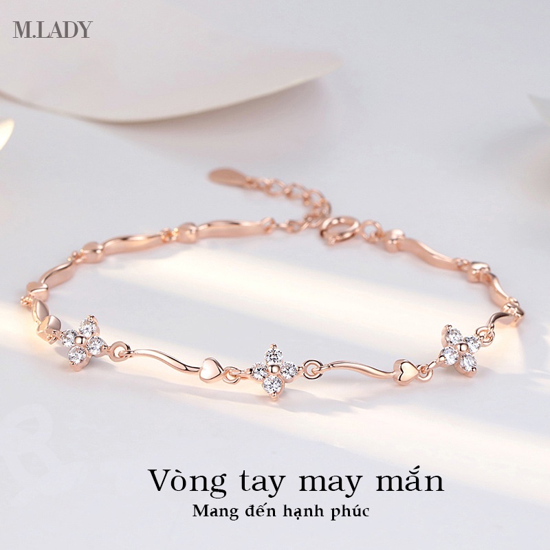 Lắc Tay Bạc Nữ - Cỏ Bốn Lá Đính Đá - Vòng Tay Bạc Sterling M.Lady Jewelry