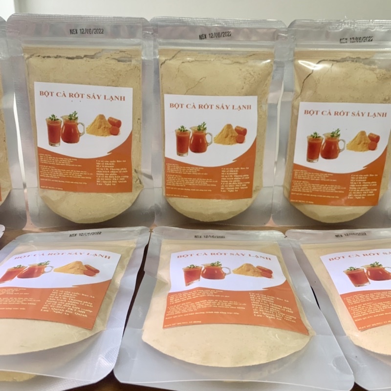 Bột cà rốt sấy lạnh nguyên chất dùng uống đẹp da, tạo màu thực phẩm, làm đồ ăn dặm cho bé