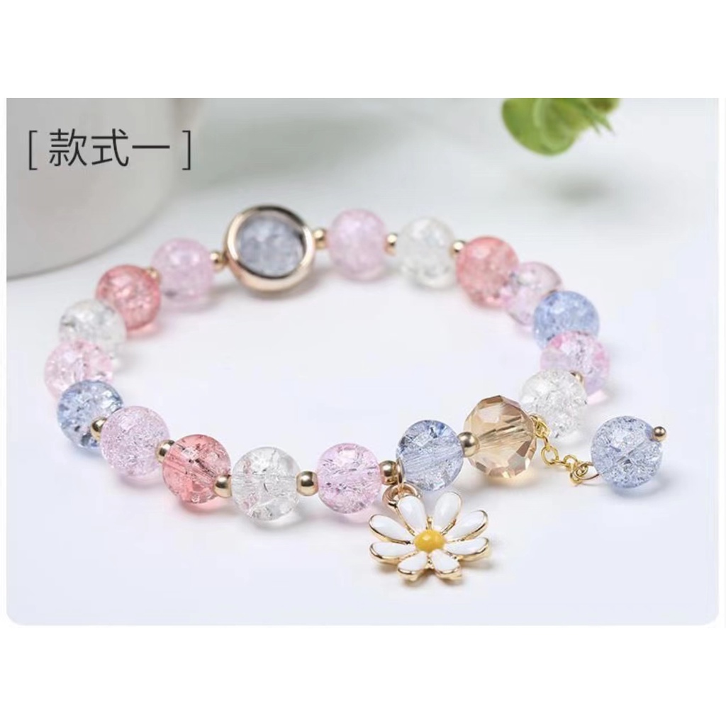 Vòng Đeo Tay Mặt Hoa Cúc Pha Lê Hồng Dành Cho Nữ