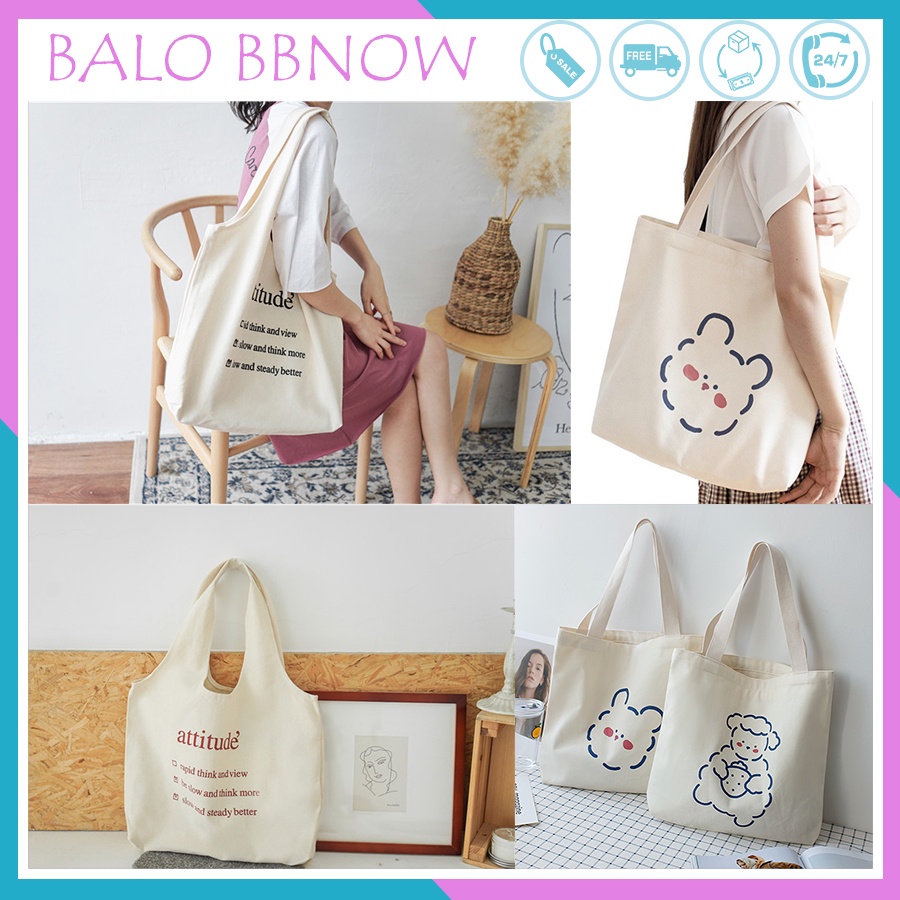 Túi tote vải canvas giá rẻ thời trang đi học BBNOW TT1