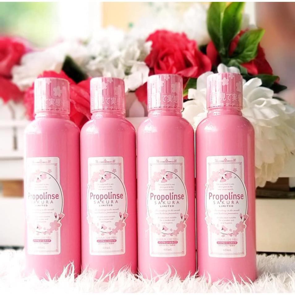 Nước xúc miệng Propolinse Sakura 600ml từ Nhật mùi Hoa Anh ĐàoCHÍNH HÃNG giúp làm sạch cả mang bám của thuốc lá