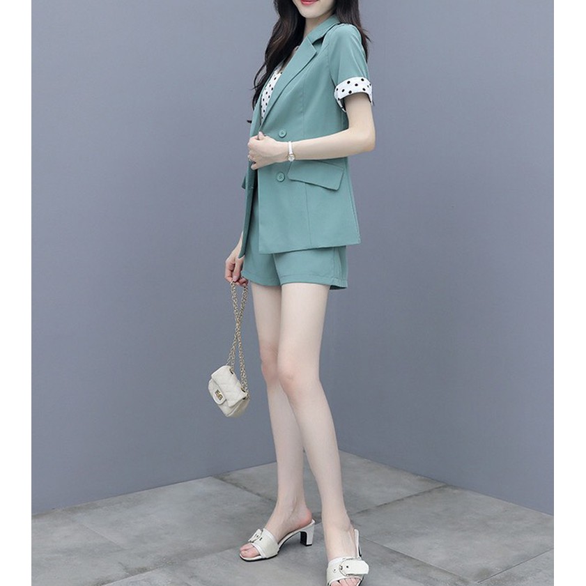 Set vest short 3 món kèm áo chấm bi