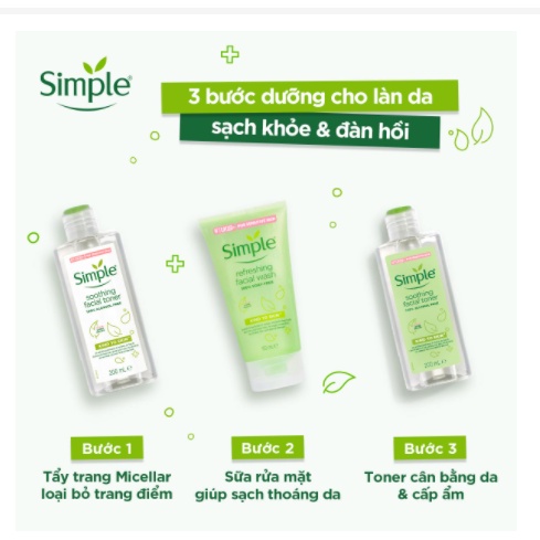 Combo Simple Tẩy trang 200ml + Bông tẩy trang ipek 150 miếng + Sữa rửa mặt 150ml + Nước hoa hồng 200ml