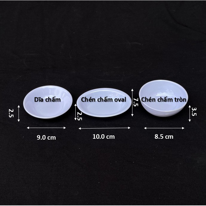 Chén, dĩa chấm gia vị hình tròn, hình oval, màu trắng, vàng, xanh, đủ bông, nhựa không mùi, an toàn thương hiệu Vĩnh Hòa