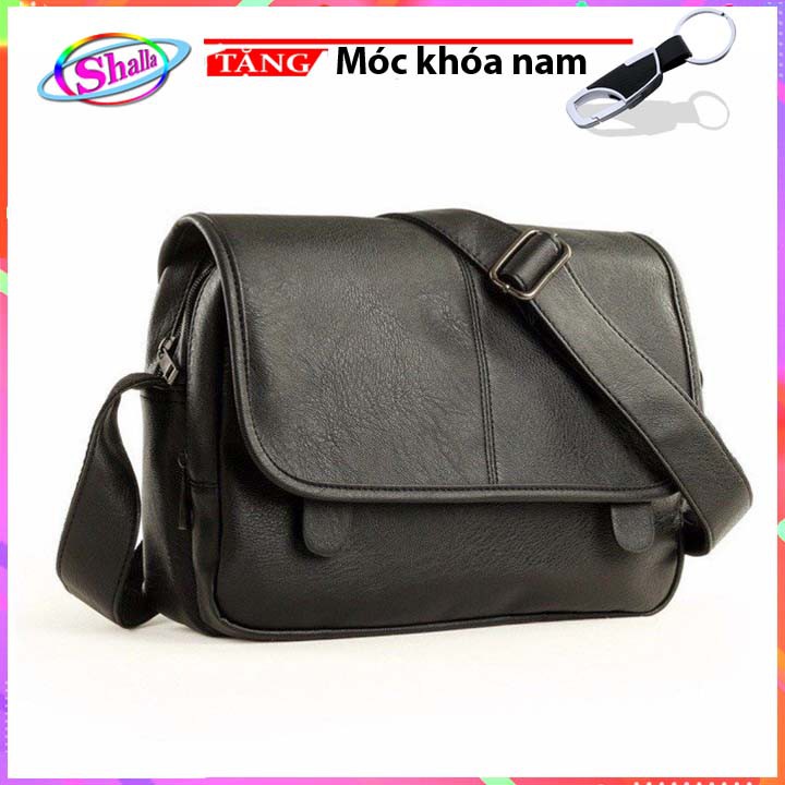 Túi đeo chéo nam nữ da siêu dày chống nước kiểu trơn 2 pát hít Shalla LKI90 tặng móc khóa cao cấp