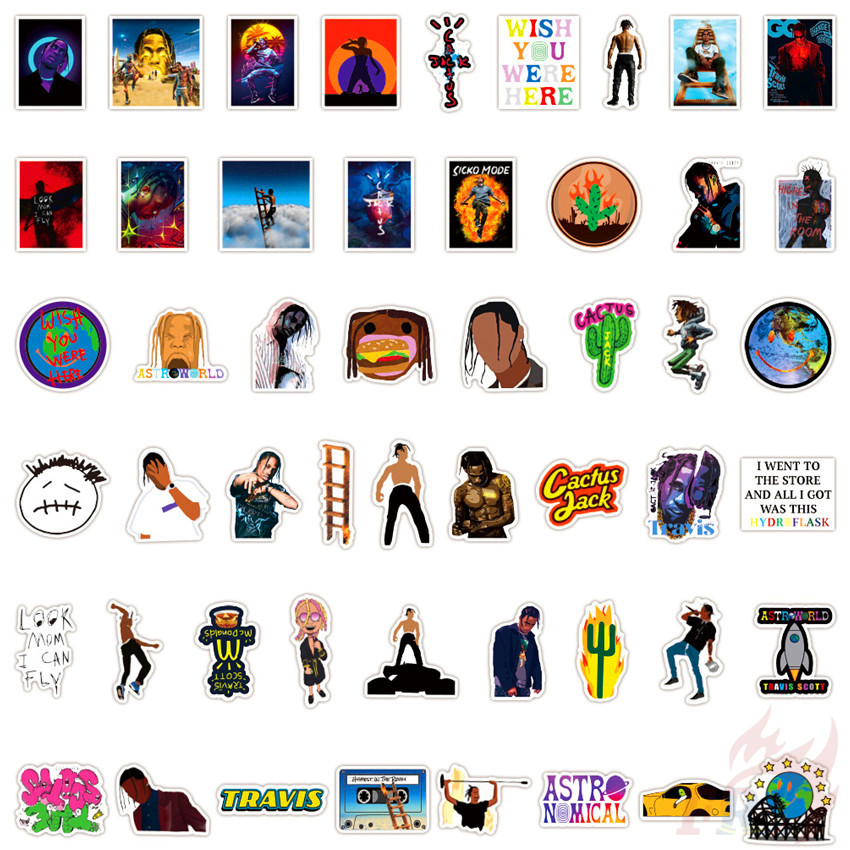 Set 50 Nhãn Dán Phong Cách Rapper Travis Scott Dùng Trang Trí Hành Lý / Laptop Không Thấm Nước Tiện Lợi