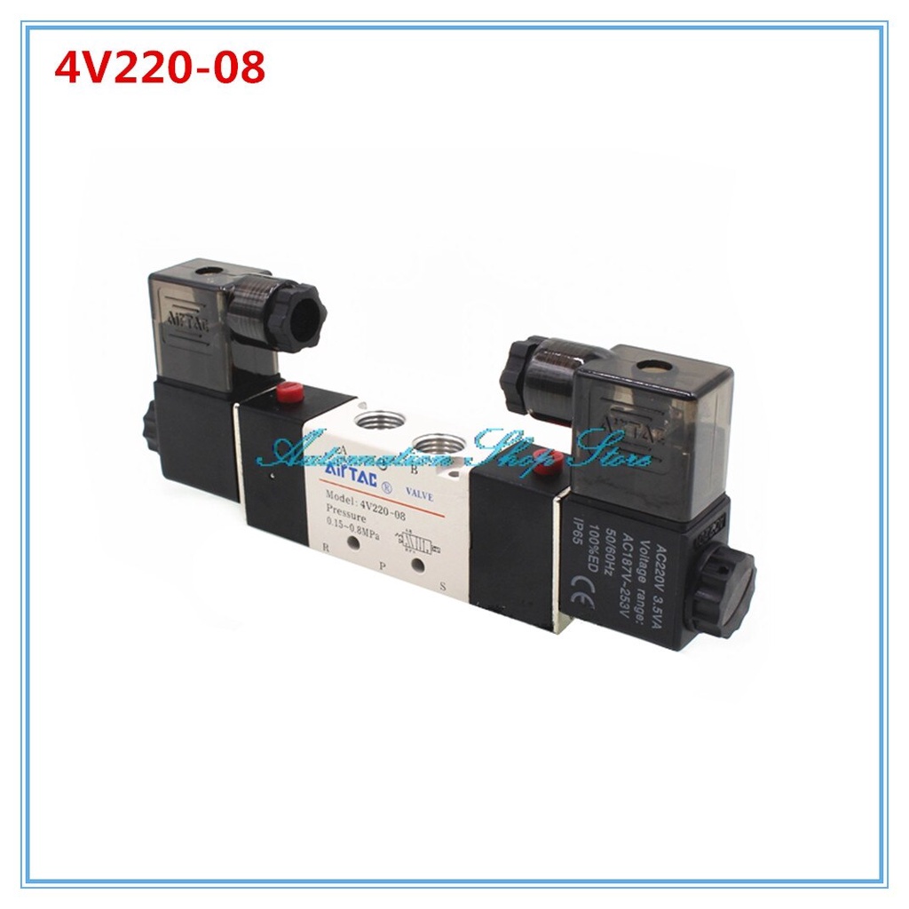 Van - Solenoid 4V220 08 Airtac Air Khí nén 5 chiều 2 vị trí 1 phần 4 inch DC12V DC24V AC110V AC220V 