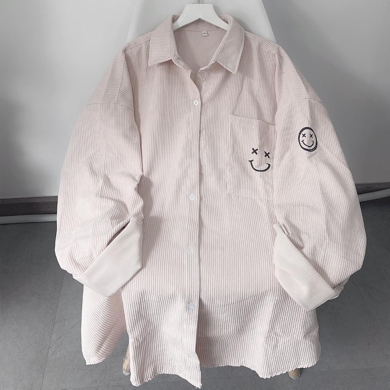 [Mã SKAMFSW175 giảm 10K đơn 50K] [sẵn] Áo Sơ Mi Nhung Gân ICON SMILE PQK Thêu ( ảnh thật ) | BigBuy360 - bigbuy360.vn