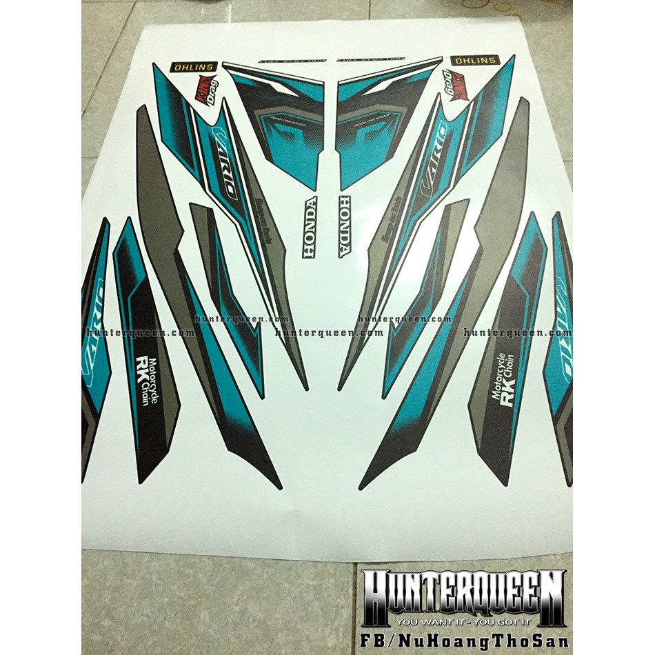 Tem rời Vario 2018. Xe đen, tem xanh ngọc. Thay đổi màu sắc và chi tiết theo yêu cầu. Sắc nét, bền màu