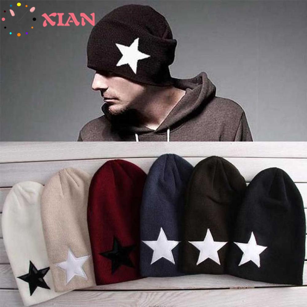 Xiantin Mũ Len Beanie Dệt Kim Giữ Ấm Mùa Đông Hình Ngôi Sao Unisex