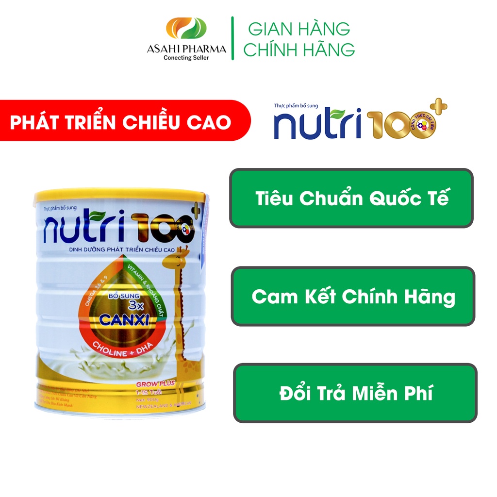 Sữa bột dinh dưỡng cho bé Nutri 100+ Grow Plus phát triển chiều cao và trí não (900g)