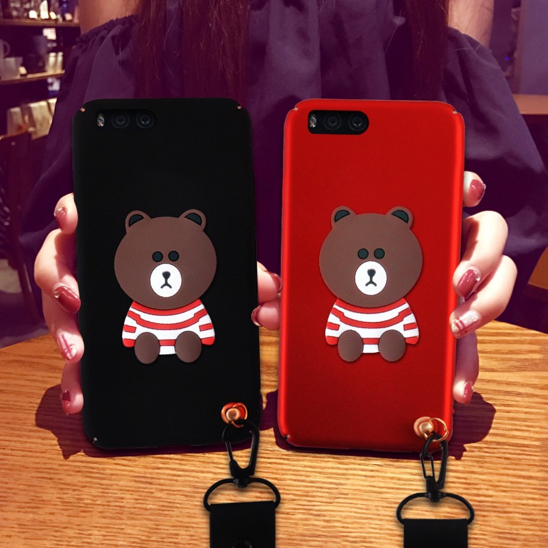 Ốp điện thoại hình chú gấu nâu hoạt hình dễ thương kèm dây đeo cho Xia