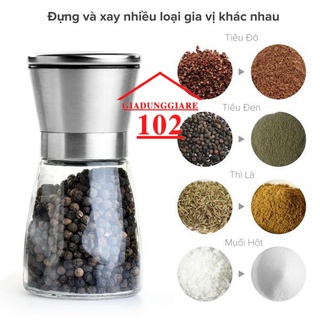 Máy Xay Tiêu Cầm Tay Thủy Tinh - Dụng Cụ Cối Xay Tiêu Nắp Inox Vặn Tay Nhỏ Gọn Tiện Dụng