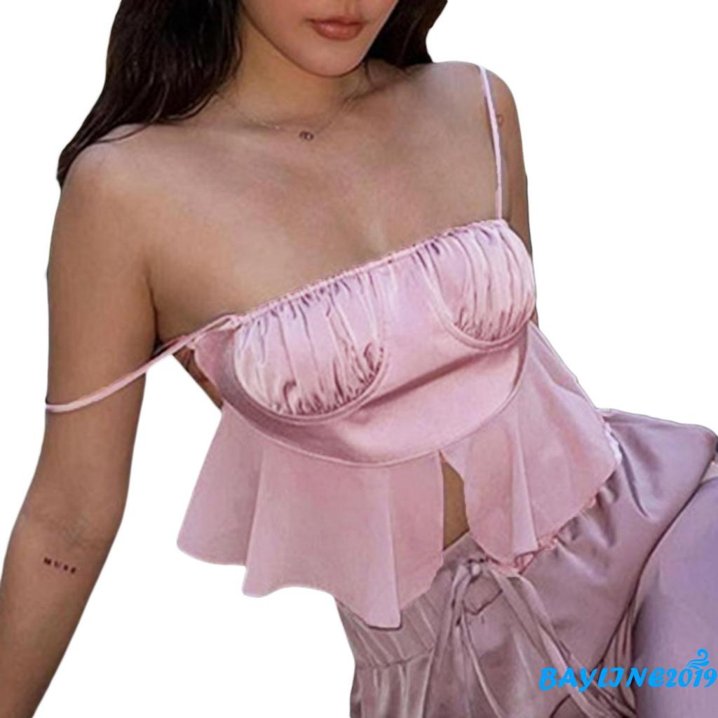 Áo Peplum Hai Dây Dáng Ôm Hở Lưng Màu Trơn Màu Sắc Thời Trang Cho Nữ