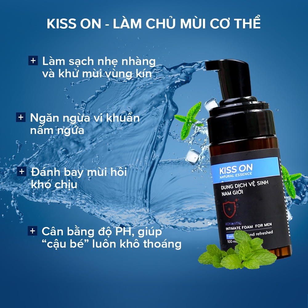 Dung dịch vệ sinh nam tạo bọt KISS ON giúp làm sạch, khử mùi hôi bọt vệ sinh nam giới kisson 100ml TM-KI-VS01