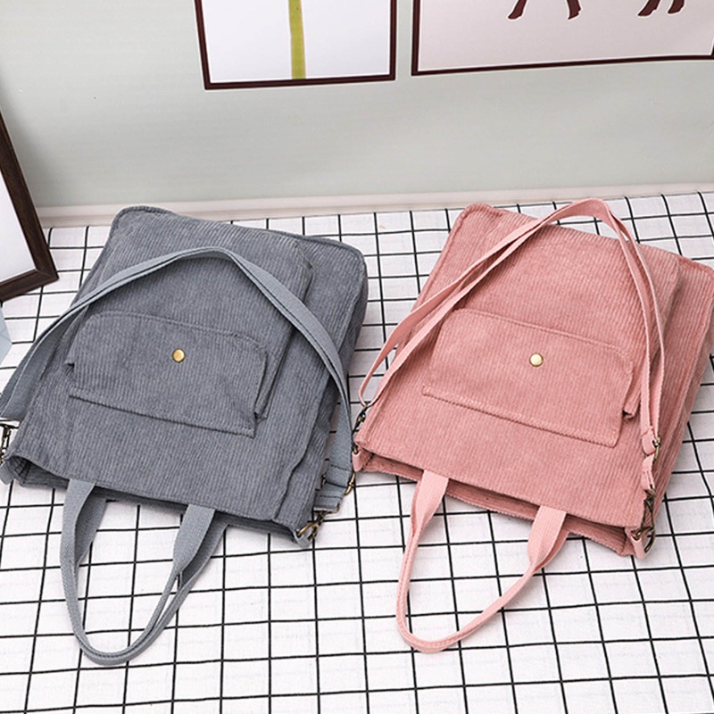 Túi Tote Đeo Vai Vải Nhung Màu Sắc Đơn Giản Cỡ Lớn Phong Cách Retro