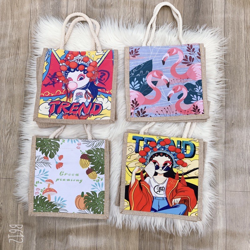 Túi Cói Mini Vải Canvas đi biển nữ đẹp đi chơi thời trang dễ thương cute cá tính phong cách Vintage hot trend 4021