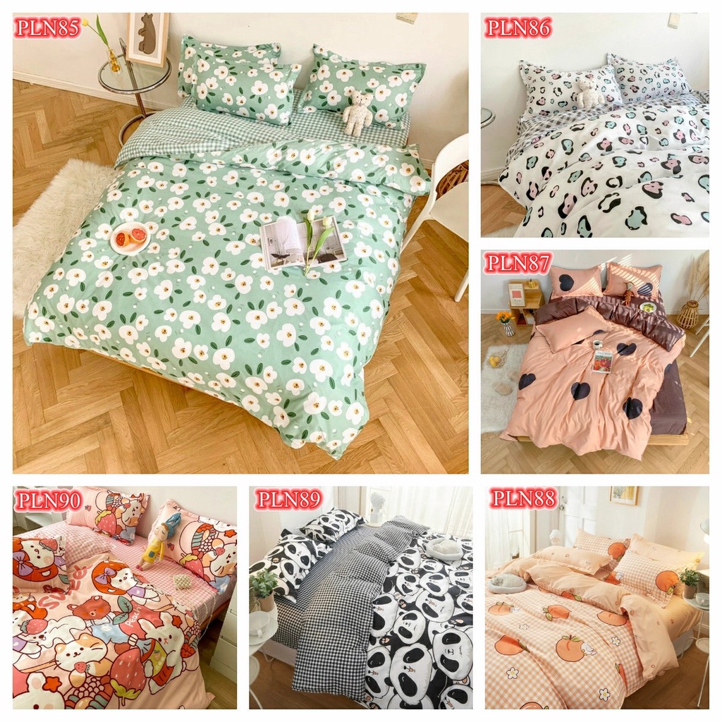 Trọn Bộ 4 Món Chăn Ga Gối Cotton Poly Nhập Mẫu Mèo  Xám (đủ kích thước)