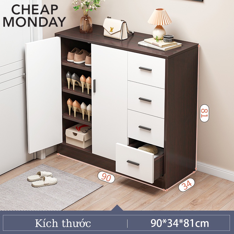 Tủ giày nhiều ngăn, có cánh tủ màu gỗ óc chó chất liệu gỗ MDF, kiểu dáng hiện đại mẫu mới nhất