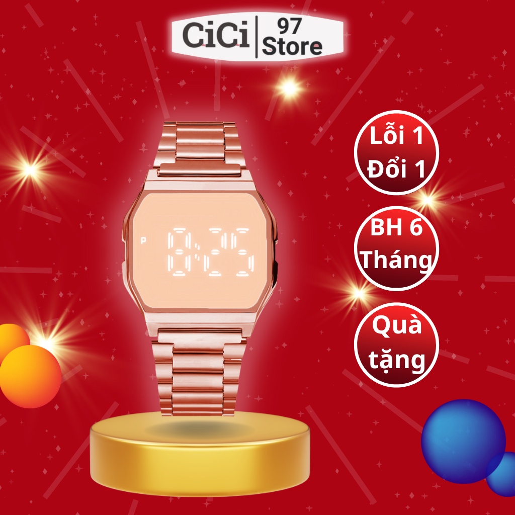 Đồng hồ cảm ứng tráng gương LED nam nữ, đồng hồ điện tử thời trang phong cách Hàn Quốc dây thép sang trọng cho giới trẻ