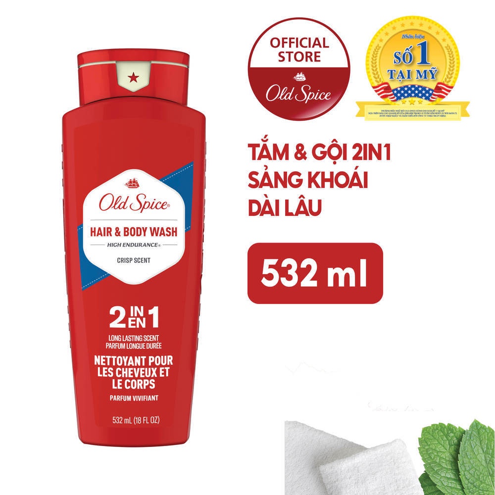 Old Spice 2 in 1 Top 10 Sữa Tắm Nam Giới, Hương Thơm Nam Tính Mạnh Mẽ 532ml Key4Lab