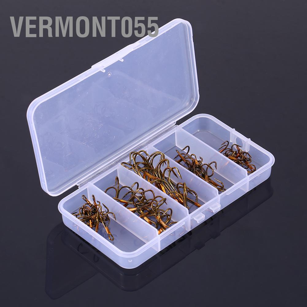 Vermont055 50pcs/Box Fishing Hook Sharpened Treble 5 Sizes 2/4/6/8/10 Fishhook Tackle Brown