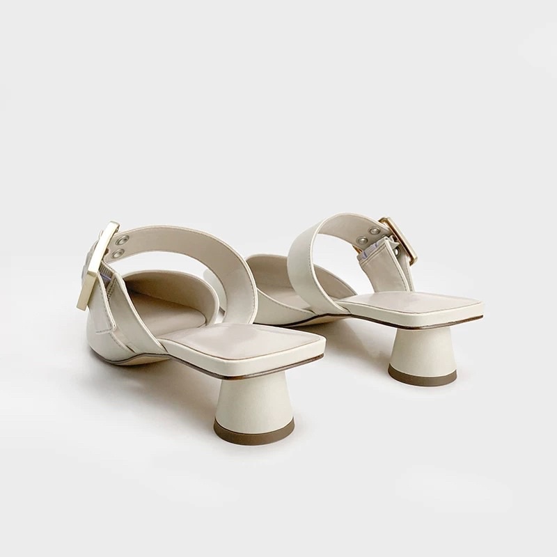 Giày sục cho nữ mũi nhọn quai ngang khuy cài vuông đế cao 3cm