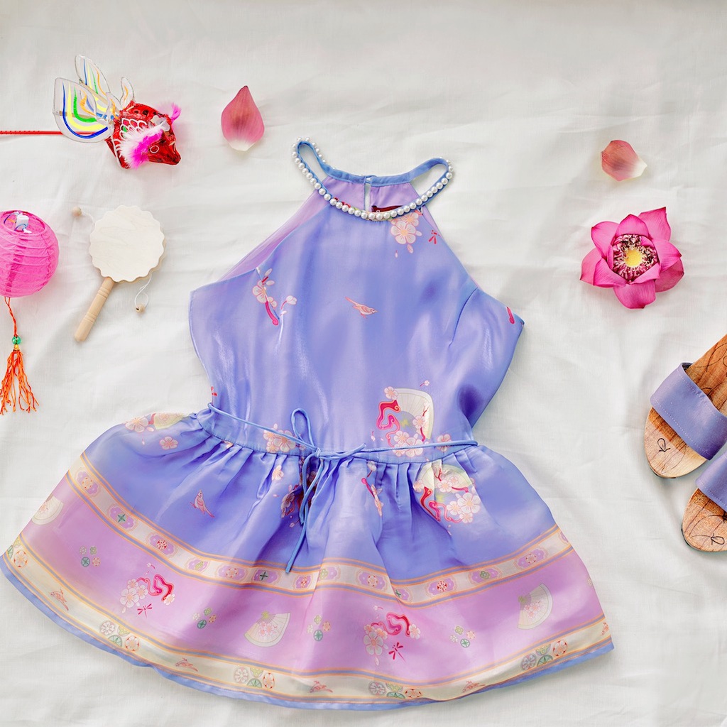 Sumire Store Áo yếm xòe organza Hoa Niên Ca - Tím