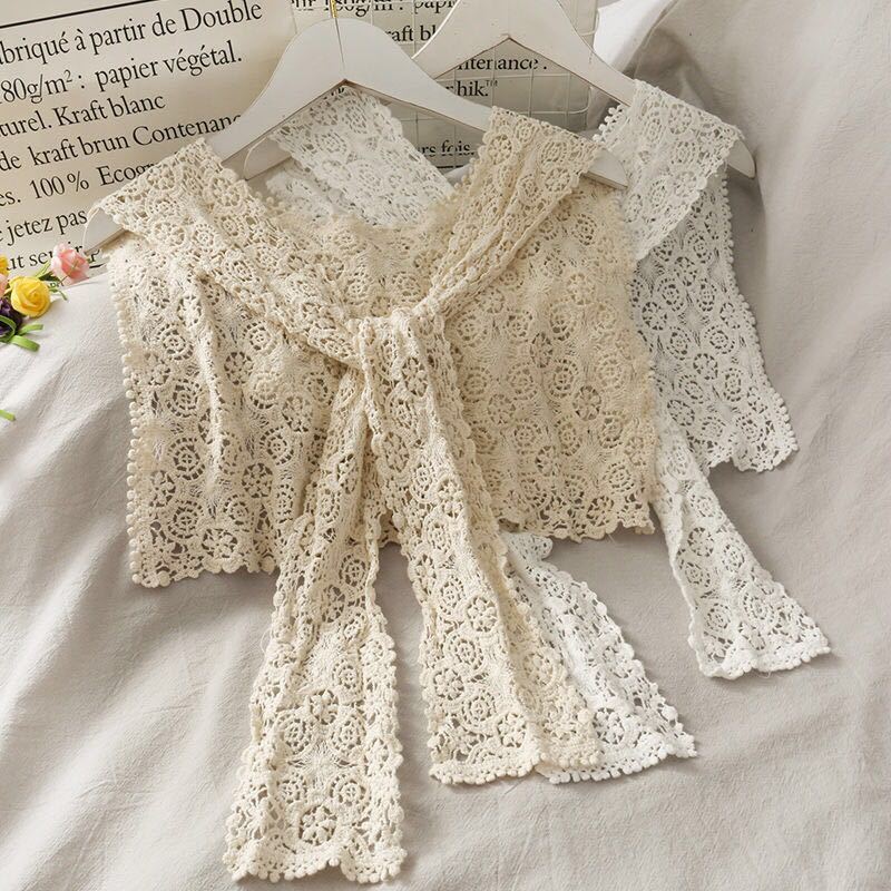 Khăn Choàng Cổ Vuông Bằng Cotton Nguyên Chất Phối Ren Lỗ Thời Trang Phong Cách Phương Tây Hàng Mới 2021