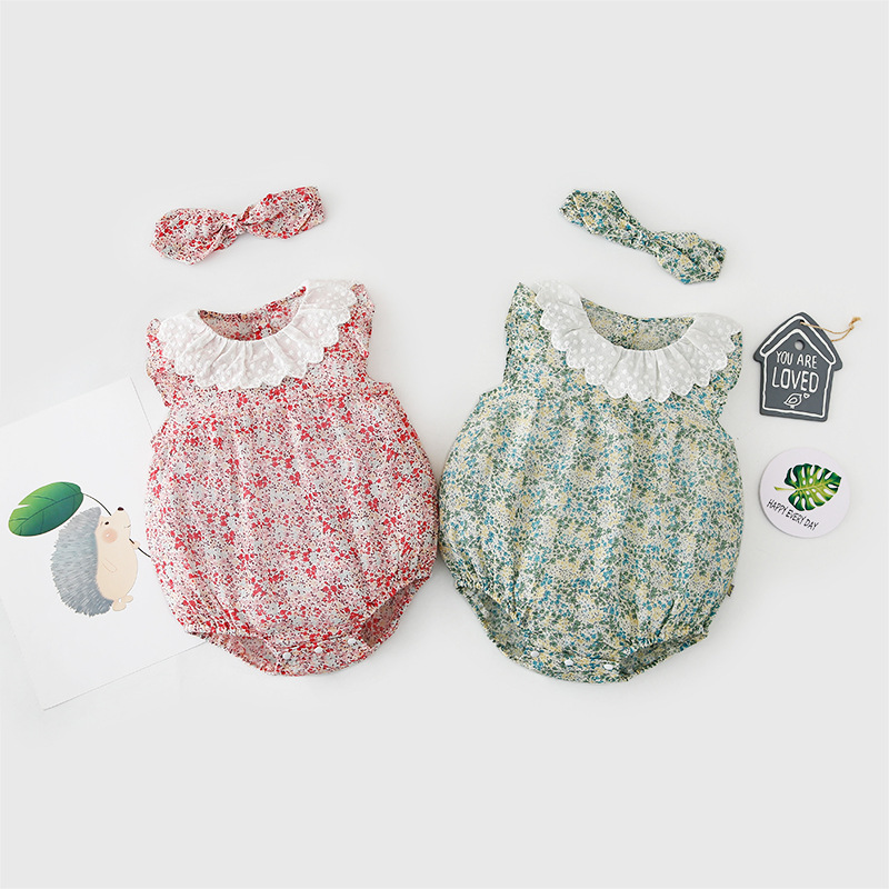 Áo liền quần và băng đô in hoa xinh xắn dễ thương cho bé gái