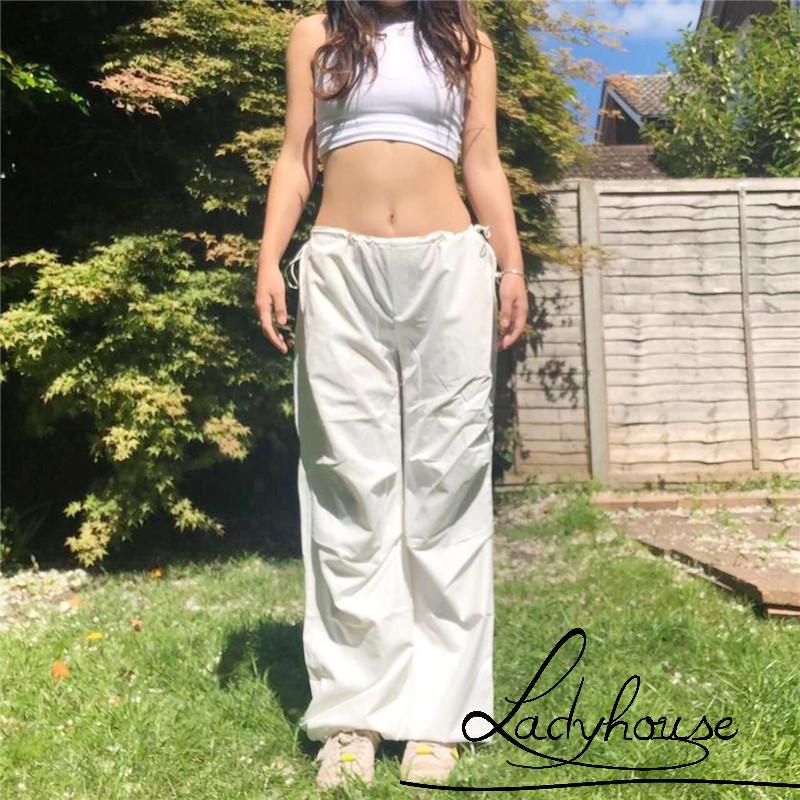 Quần Dài Lưng Thấp Dáng Rộng Màu Trơn Thời Trang Xuân Hè Cho Nữ