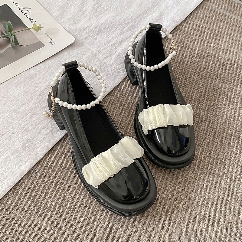 Giày búp bê nữ lolita cao gót ulzzang cao cấp mũi tròn quai ngọc HAVAVA GD008