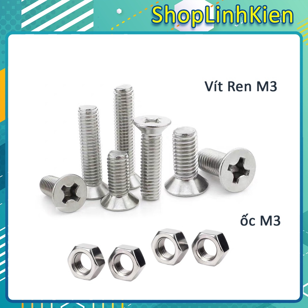 Bộ 10 Vít ren M3 bulong M3/ hoặc ốc tán M3 đầy đủ các kích thước