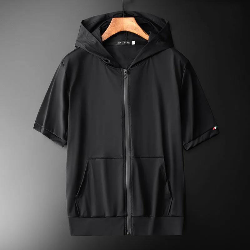 Áo Thun Tay Ngắn Khóa Kéo Và Áo Khoác Cardigan Vải Lụa Lạnh Thời Trang Mùa Hè Cho Cặp Đôi