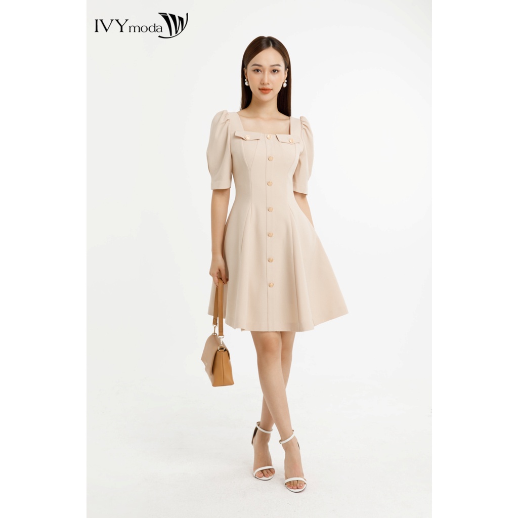 Đầm xòe phối khuy IVY moda MS 48M7783