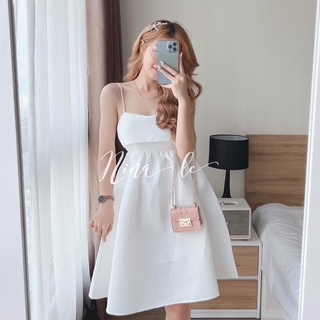 Váy 2 dây nữ cột nơ lưng dáng xòe hàng QC cao cấp, Đầm 2 dây nữ xốp mềm mặc đi biển siêu xinh