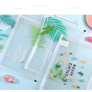 Túi đựng tài liệu hồ sơ khổ 230*320 nhựa in hình xinh xắn giá rẻ đáy rộng gấp nếp kéo zipper