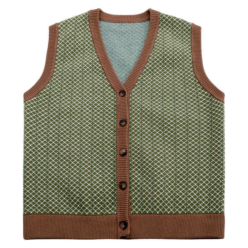 Áo khoác vest không tay kẻ ô màu xanh lá cây cổ điển thời trang mùa thu