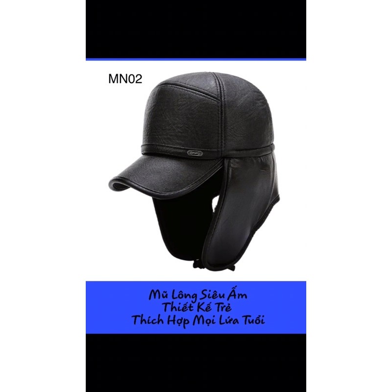 mũ lưỡi trai da có bịt tai lót lông giữ ấm mùa đông, mũ ấm